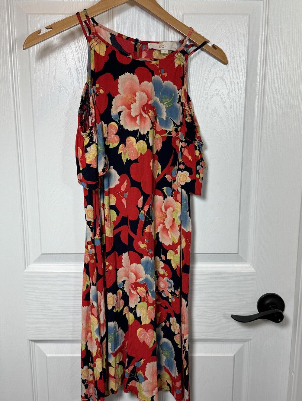 LOFT Petite Floral Cold Shoulder Dress SP